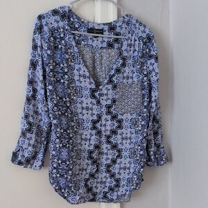 Fred David Blue and Black Geometric Blouse